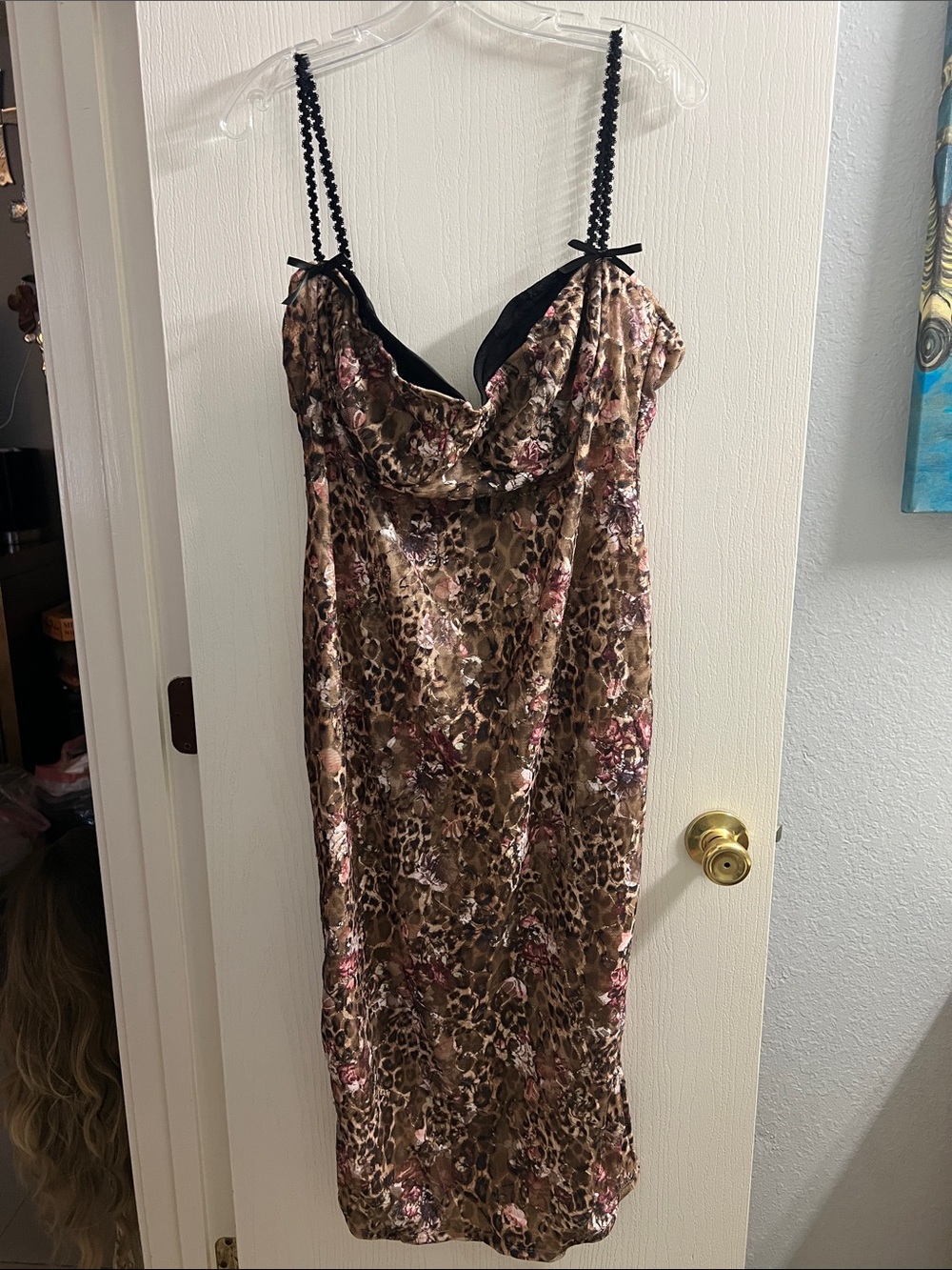 Fashion Nova Brown Leopard Print Midi Dress with Pink Accents